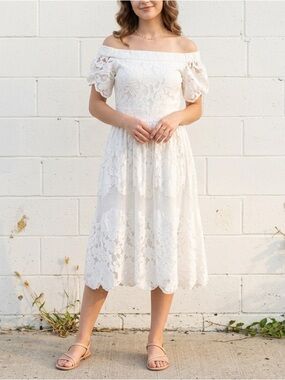 Vince Camuto White Lace Dress Size 8 Cottagecore Bridal Midi